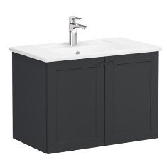 Vitra Root Classic 68712 Lavabo Dolabı, Kapaklı, 80 Cm, Mat Grafit, Köşeli Lavabolu